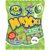 imagem de PIRULITO POP MANIA MAXXI MACA VERDE C/CHICLETE PINTA LINGUA (SC) C/24 UN - RICLAN